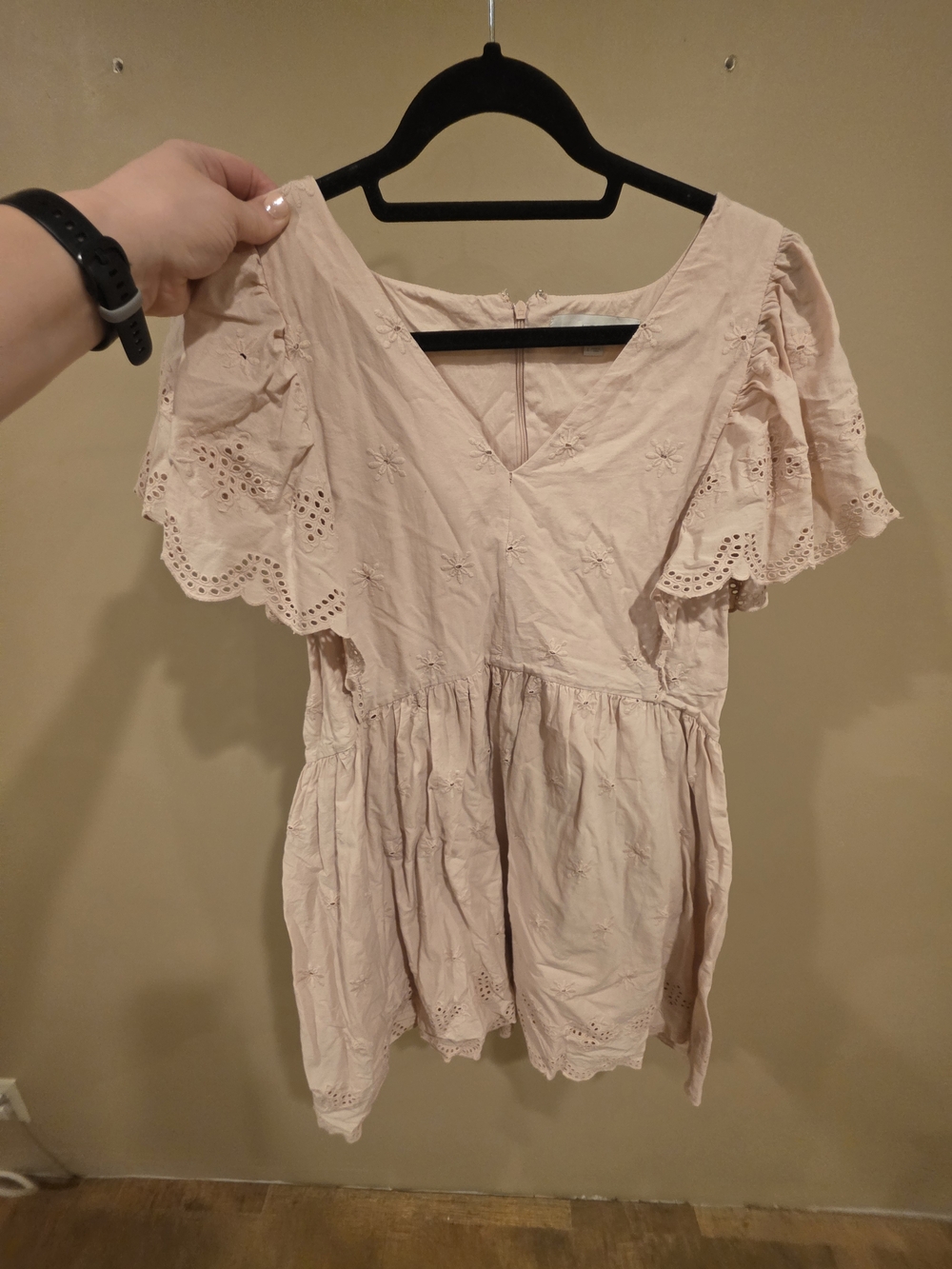 LOFT Blush Eyelet V-Neck Flutter Sleeve Dress